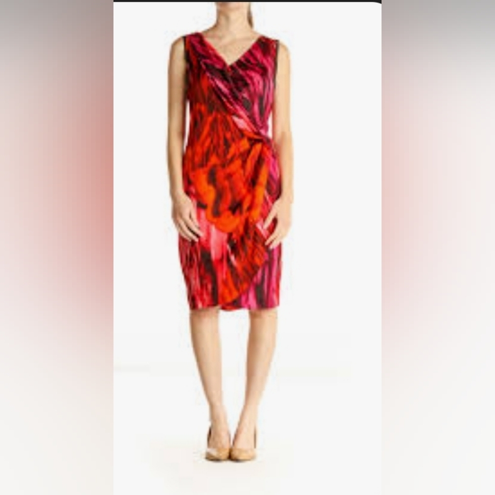 Women's Red & Pink Printed Sheath Dress